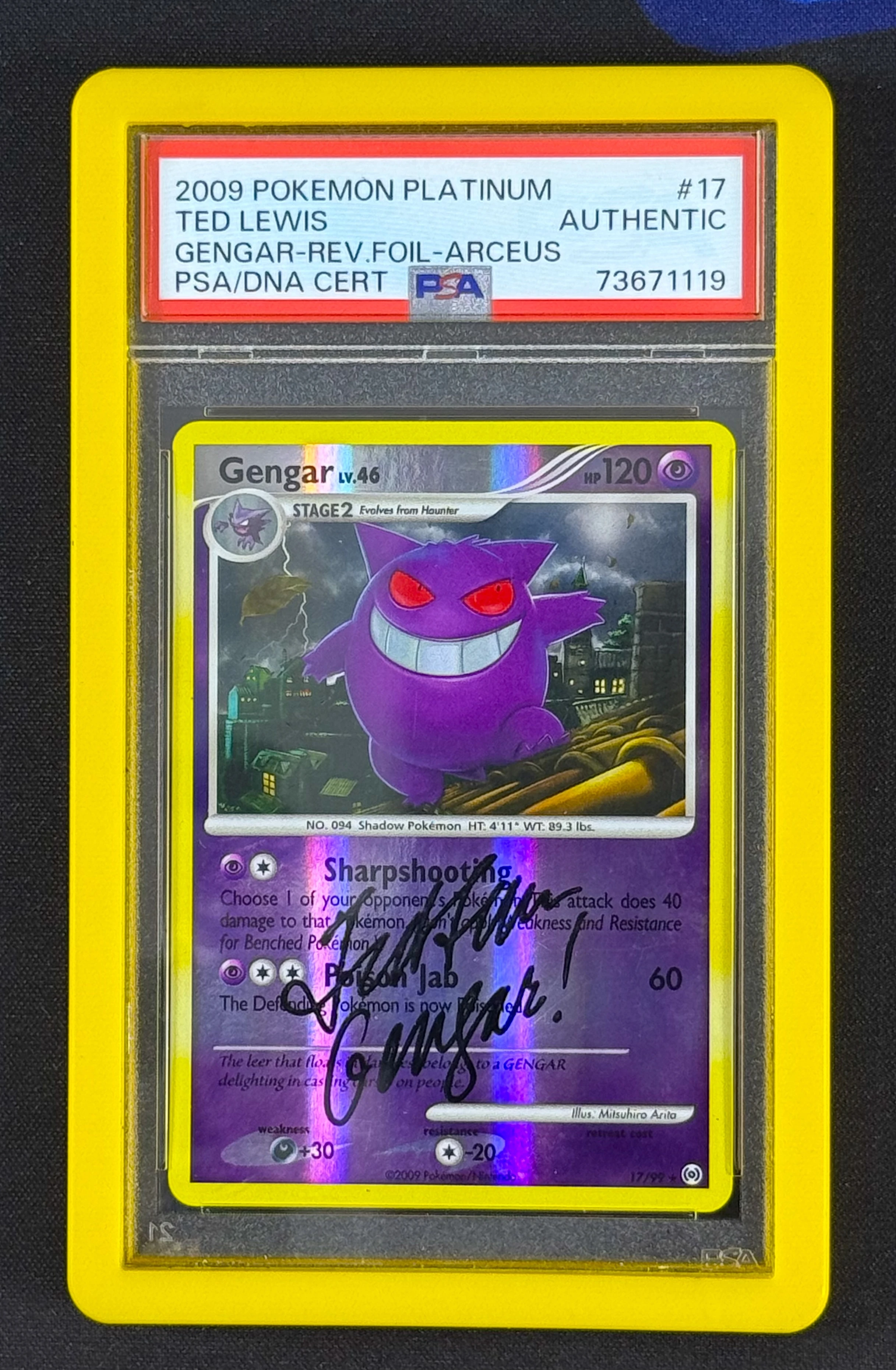 GENGAR REVERS HOLO 2009 SIGNED BY TED LEWIS