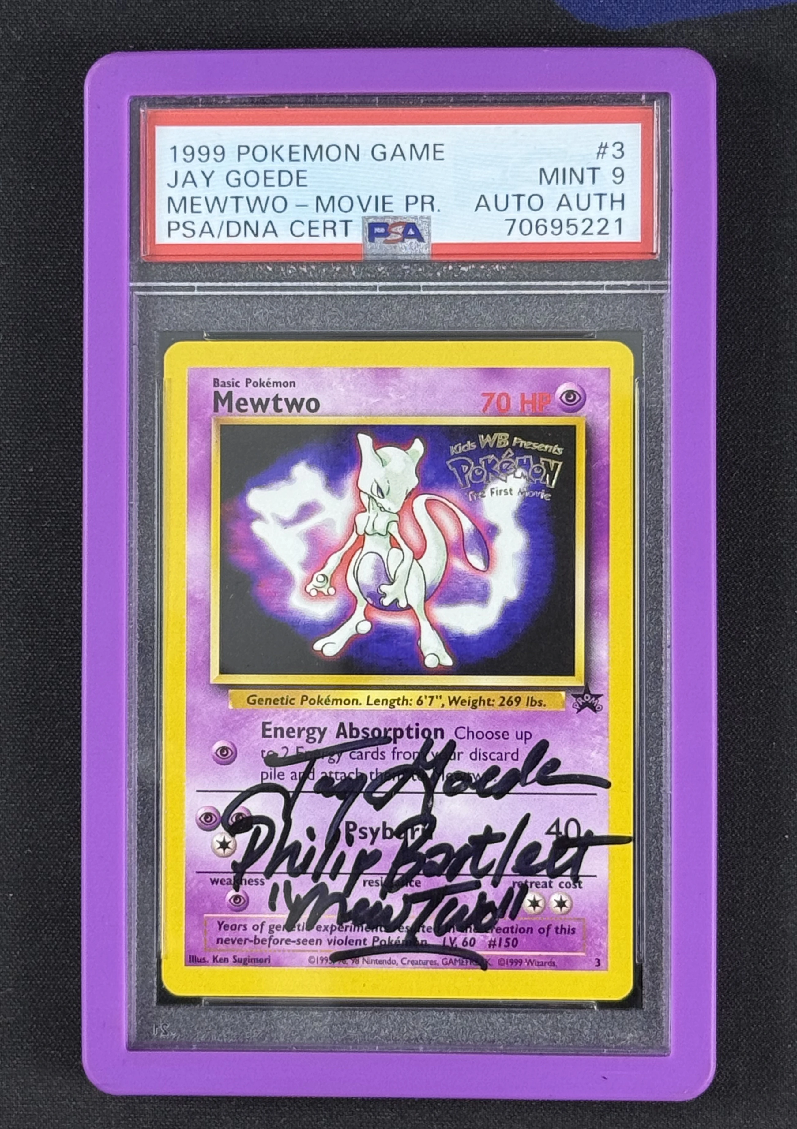 MEWTWO 1999 POKEMON FIRST MOVIE SIGNED BY JAY GOEDE