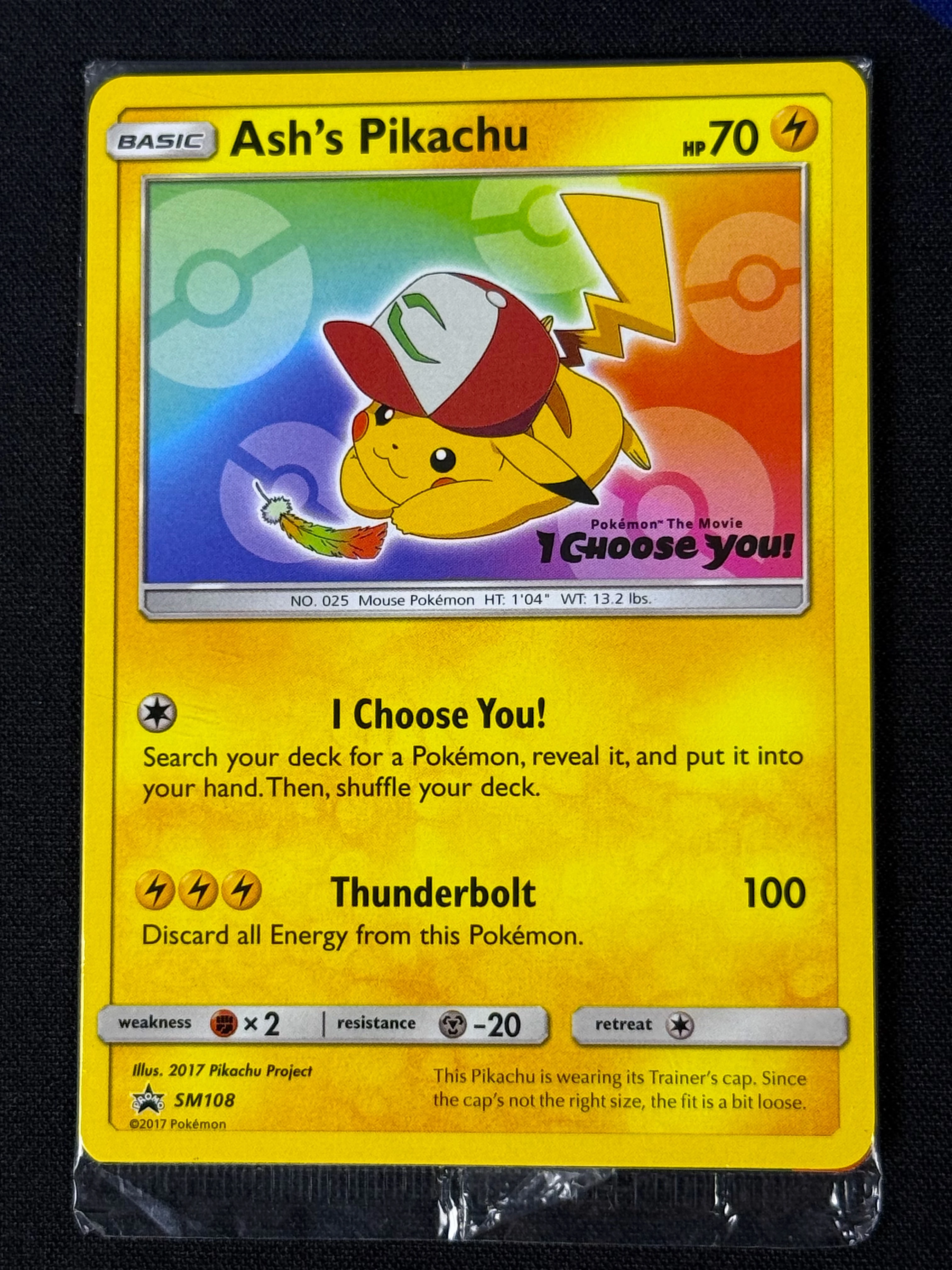 POKEMON PROMO CARD - SUN AND MOON - SM108 ASH'S PIKACHU (SEALED)