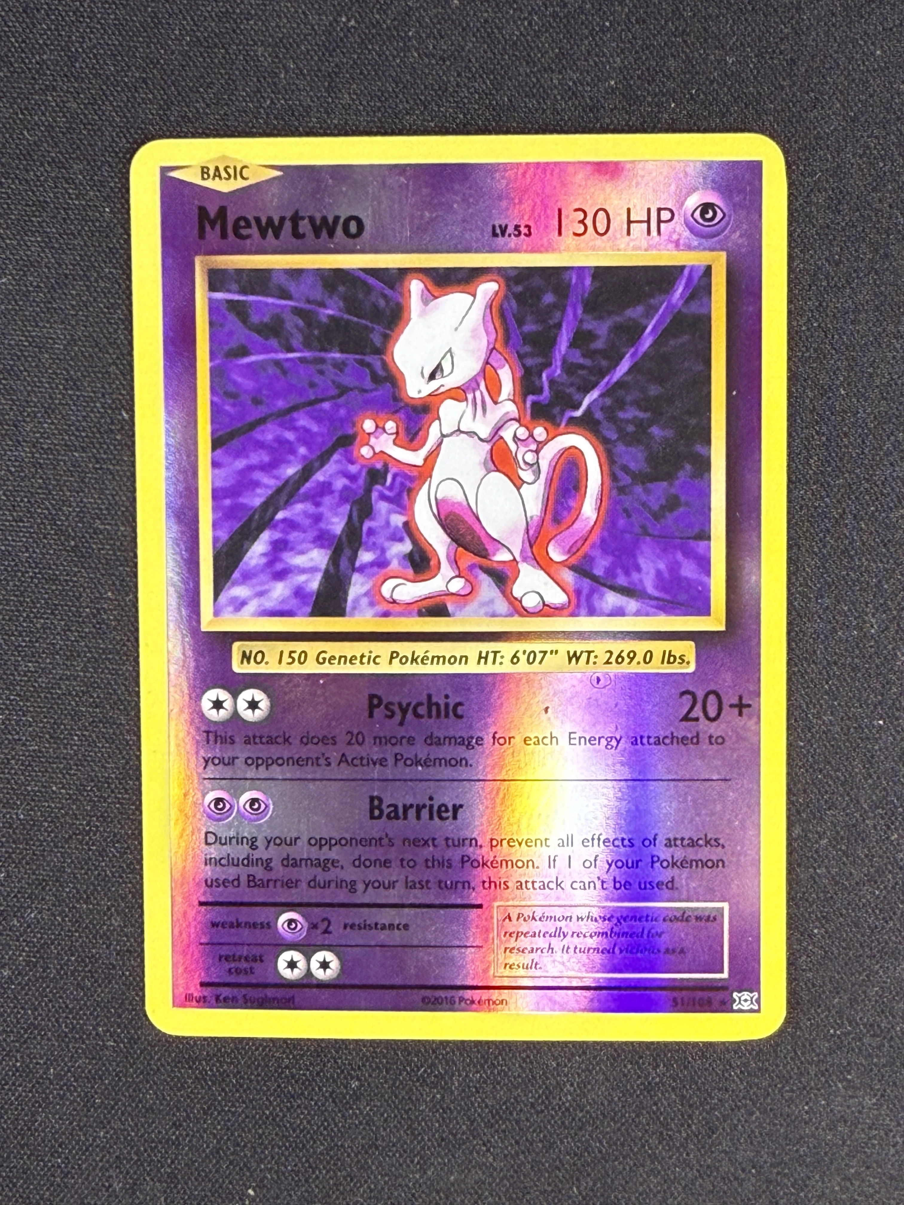 Mewtwo 51/108 Rare Reverse Holo Pokémon Card 2016